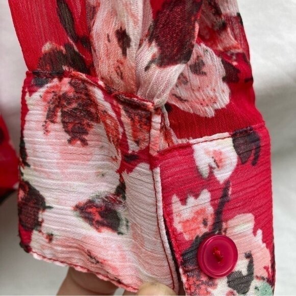 KUT from the Kloth red floral sheer long sleeve blouse, size small - Picture 5 of 9